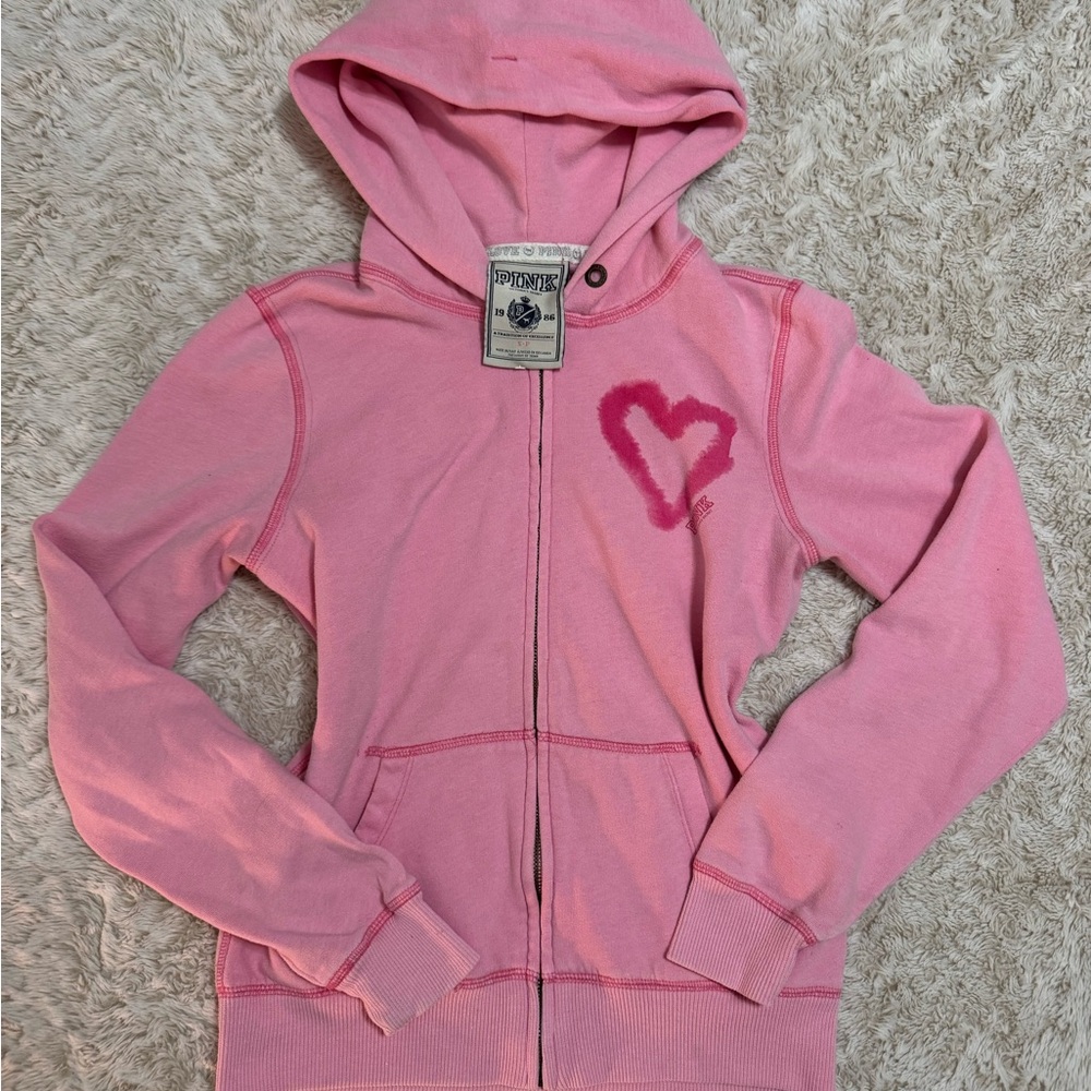 Vintage Victoria Secret pink heart zip up jacket with hood